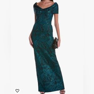 Teri Jon by Rickie Freeman Green Off the Shoulder dress